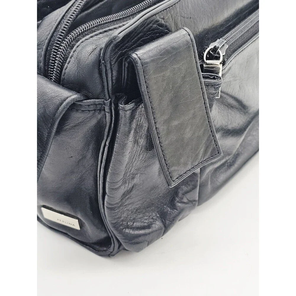 Perlina New York Leather Purse Black Shoulder Bag Pockets Vintage Designer
